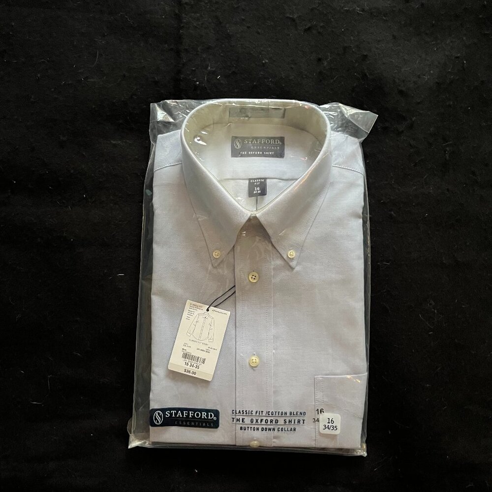 NWT Stafford Light Gray Cotton Long Sleeve Classsic Fit ‘Oxford Shirt’
